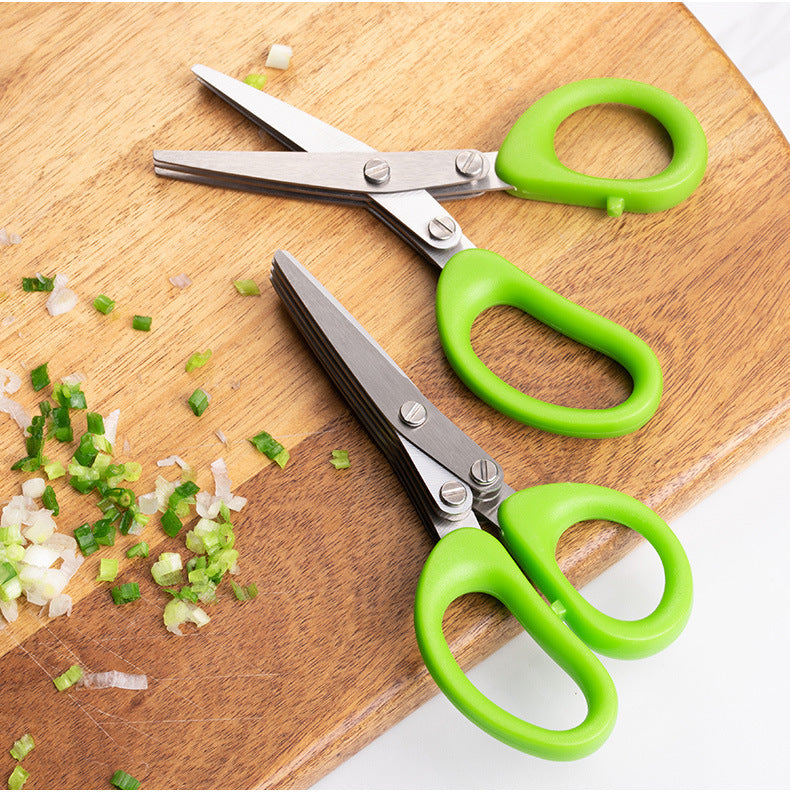 Multi-layer kitchen scissors for slicing herbs, spices, seaweed—reduce waste, eco friendly