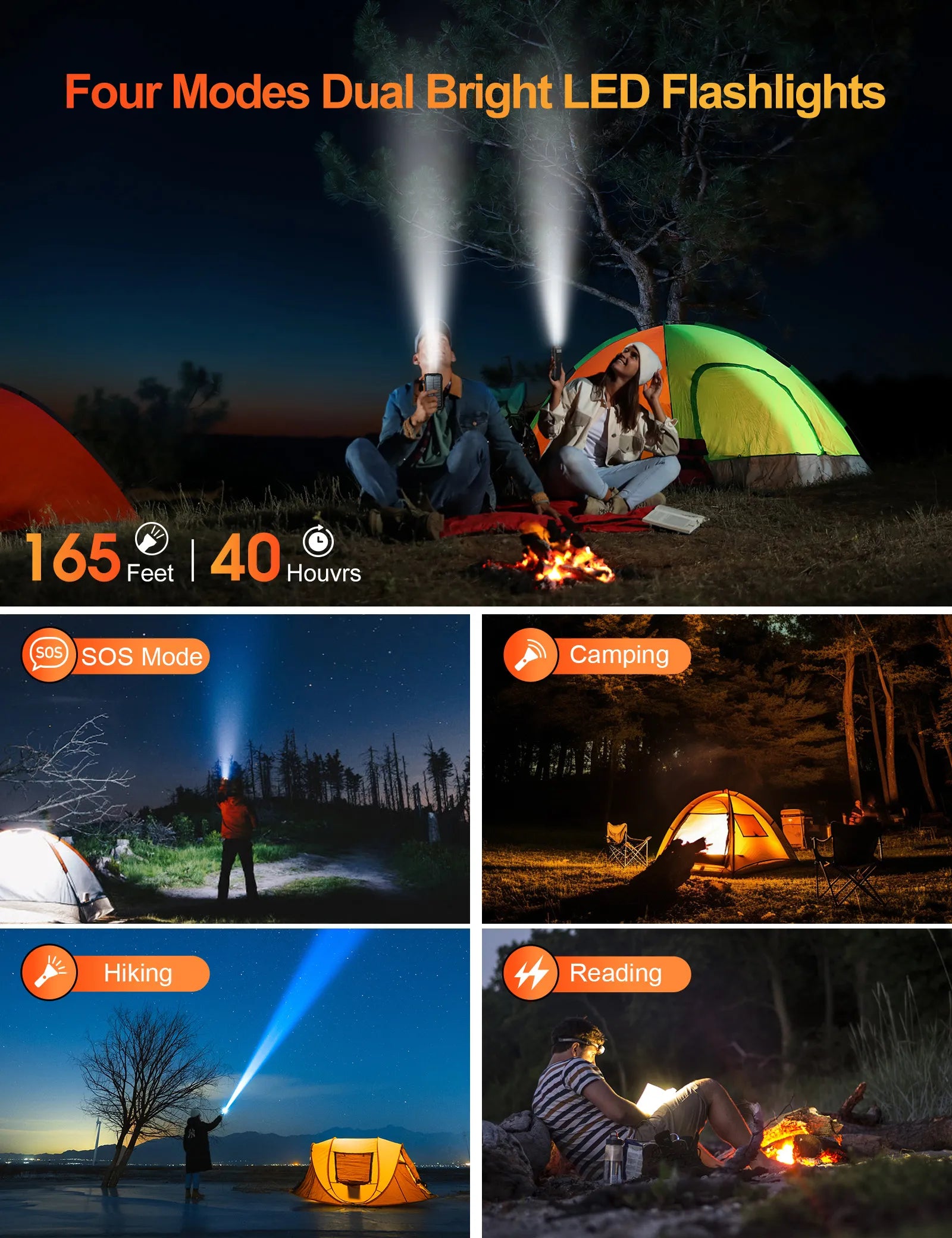 power bank flashlight beam lighting way in US camping night