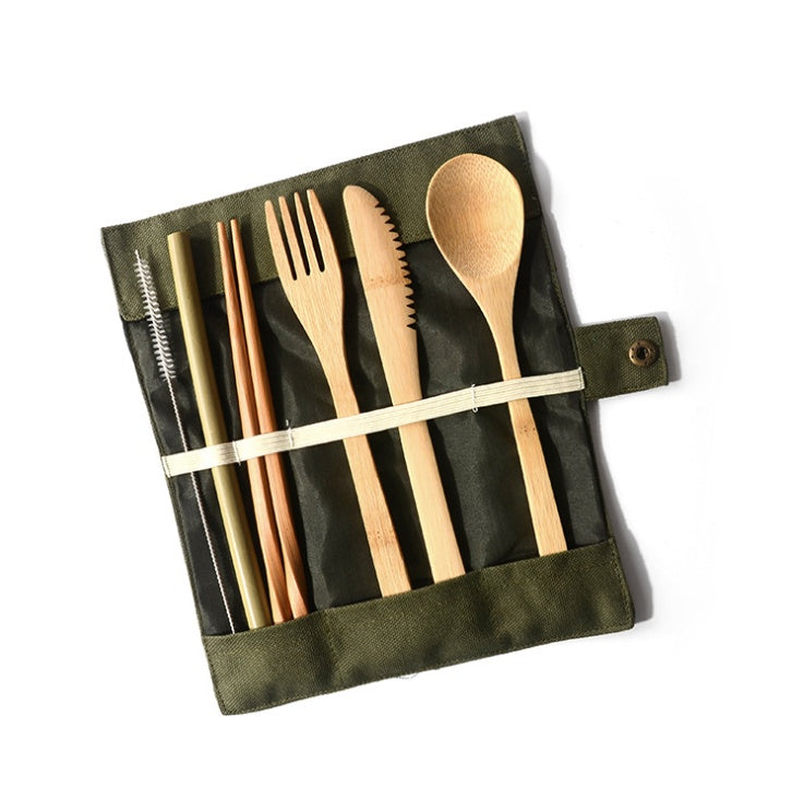 Japanese style bamboo fork and spoon eco set