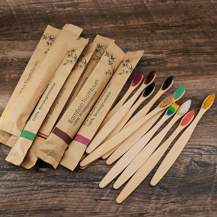 Soft bristle charcoal toothbrush, colorful bamboo handles for UK family or travel use