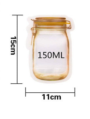 zipper sealing food bag with dimensions on a white background