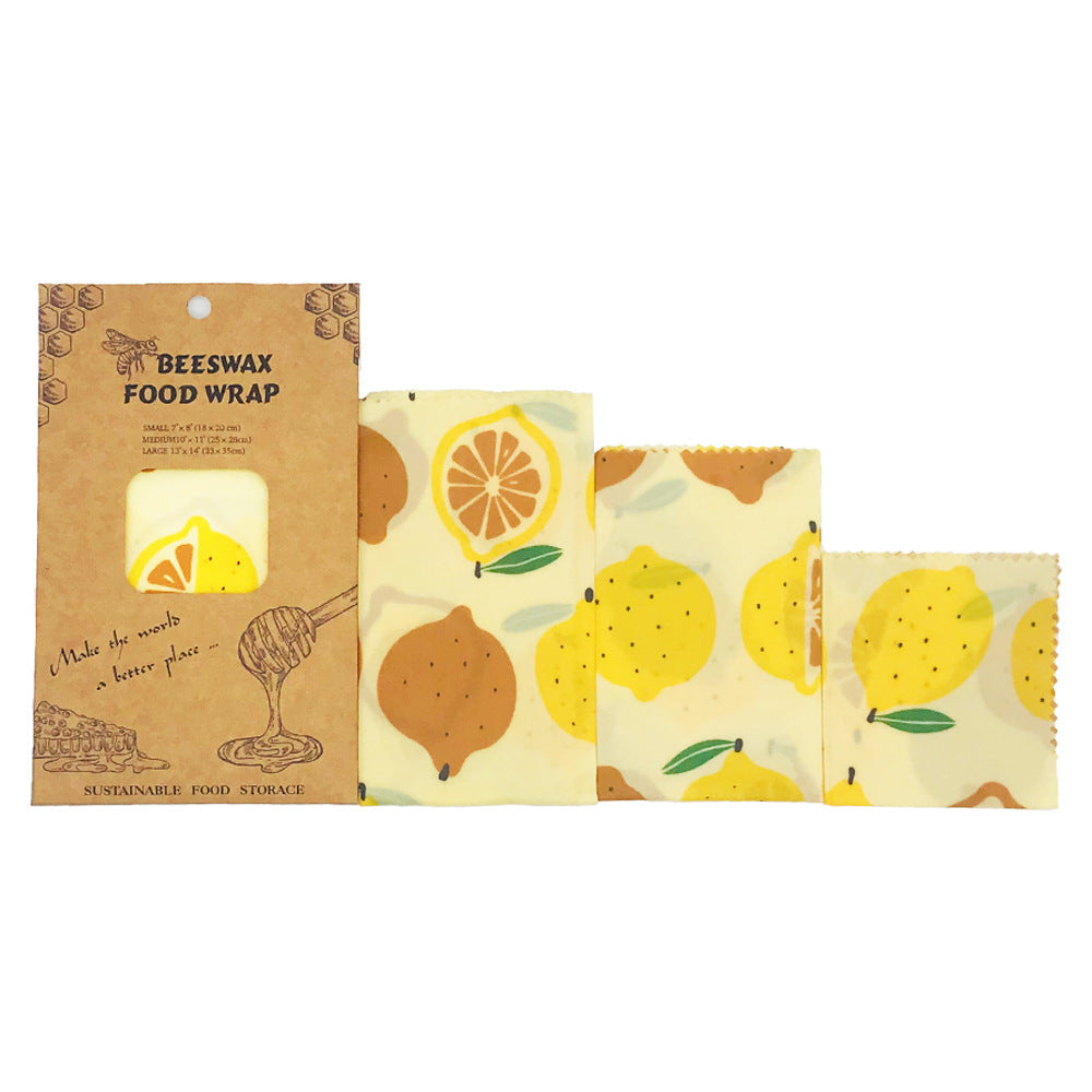 Set of beeswax food wraps with lemon design, compostable at end-of-life 