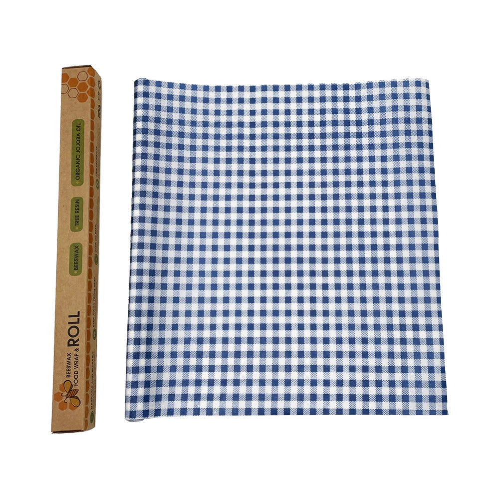 Blue and white checkered beeswax food cloth reusable zero waste wrap roll size