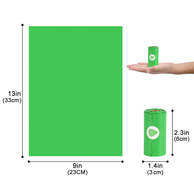 dog poop biodegradable bag close-up with dimensions UK.