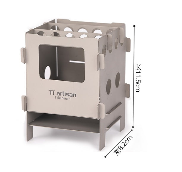 Portable titanium stove with dimensions 