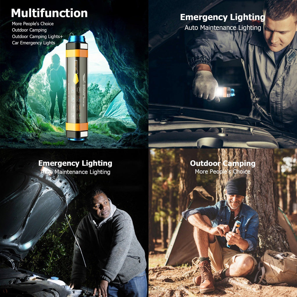 Multifunctional lighting device used for outdoor camping, emergency lighting, and auto maintenance.