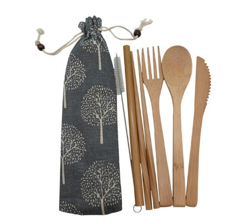 Bamboo Travel Utensils Set – Reusable Eco Cutlery with Pouch
