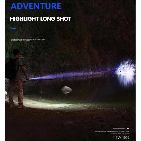 USB rechargeable flashlight shining on trail UK