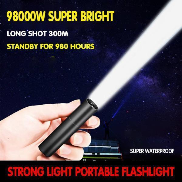 USB rechargeable flashlight shining on trail US