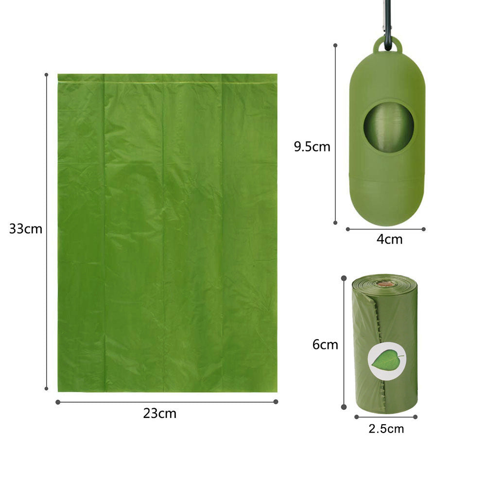 Green compact dispenser with waste bags and  measurements Canada