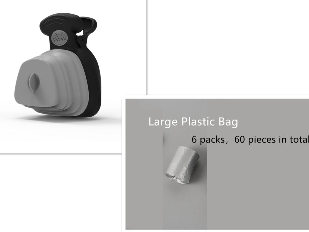 Eco Black and gray portable poop picker 'small & large Plastic Bag' and quantity.
