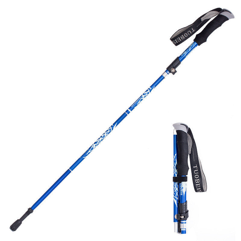 Two blue hiking poles with black grips Canada