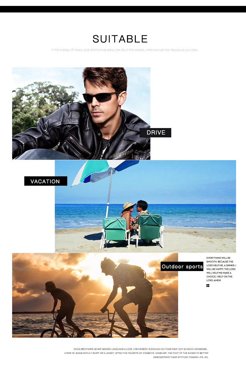 Man in sunglasses, beach scene with people, and outdoor sports activity.