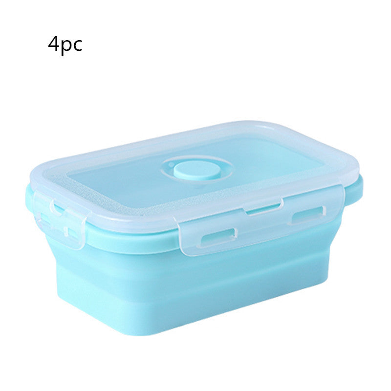Blue silicone storage container with a white lid on a white background