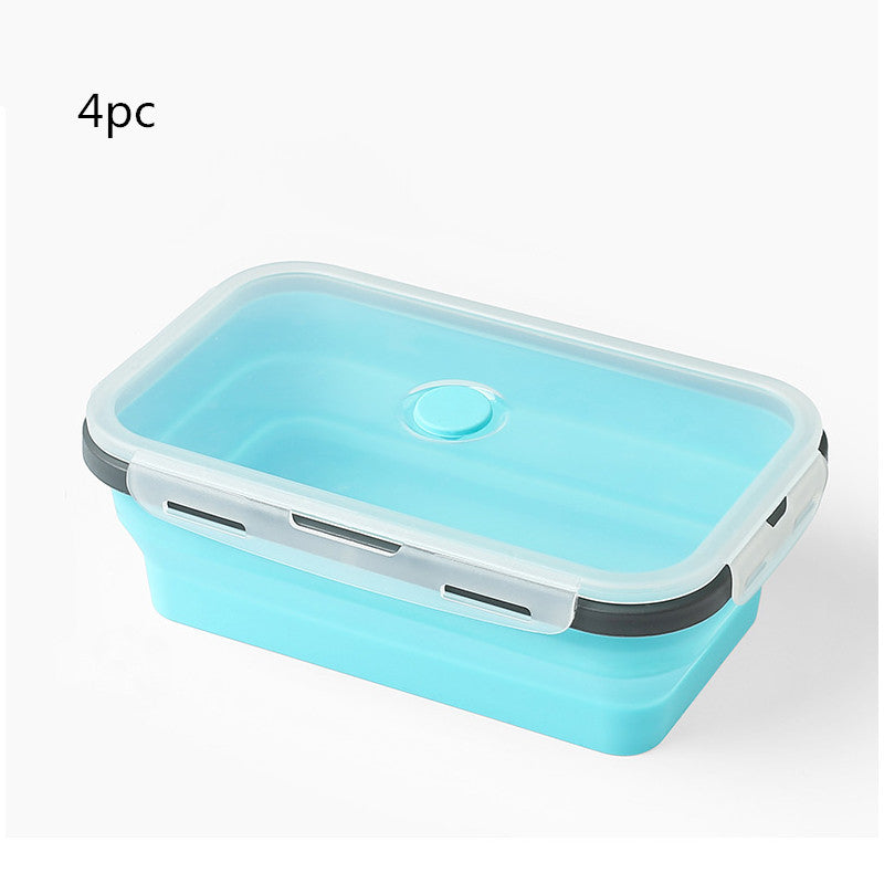 Blue silicone container with a clear lid on a white background