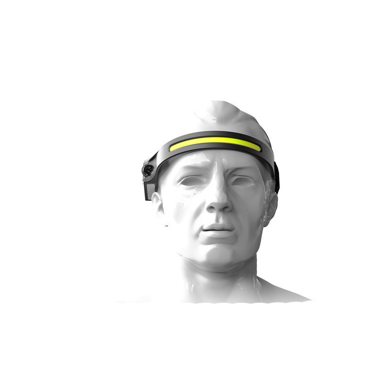 Headlamp on a mannequin head against a white background