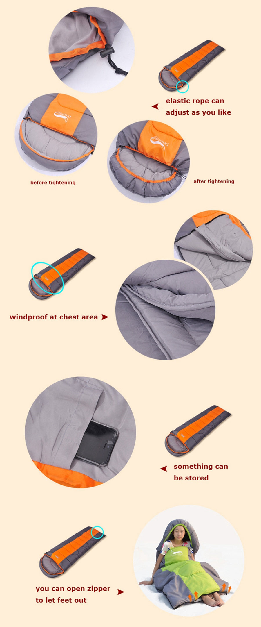 Warm, lightweight envelope sleeping bag made with eco materials – perfect for hiking and travel