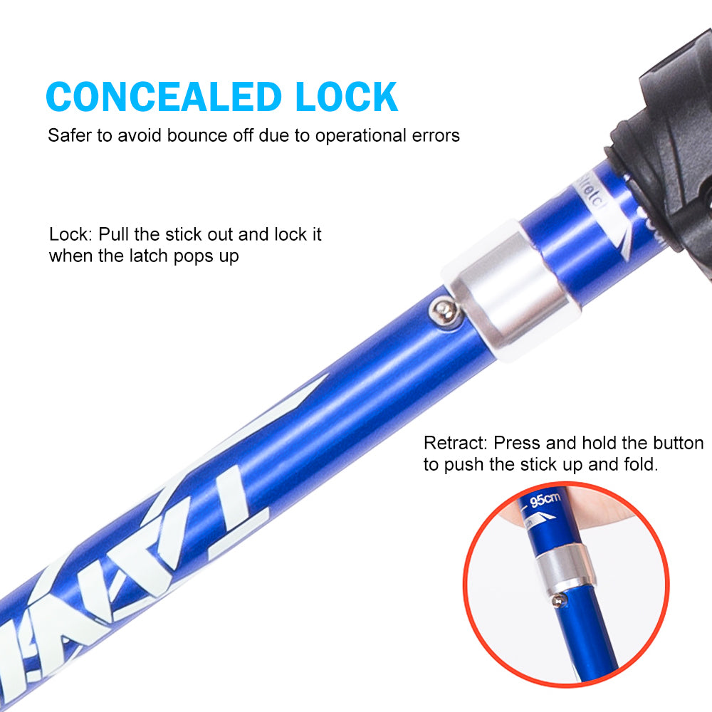 Blue telescopic stick with concealed lock mechanism on a white background