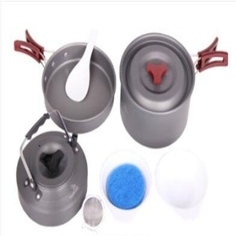 Portable pot and pan cooking set—perfect for campsite meals 