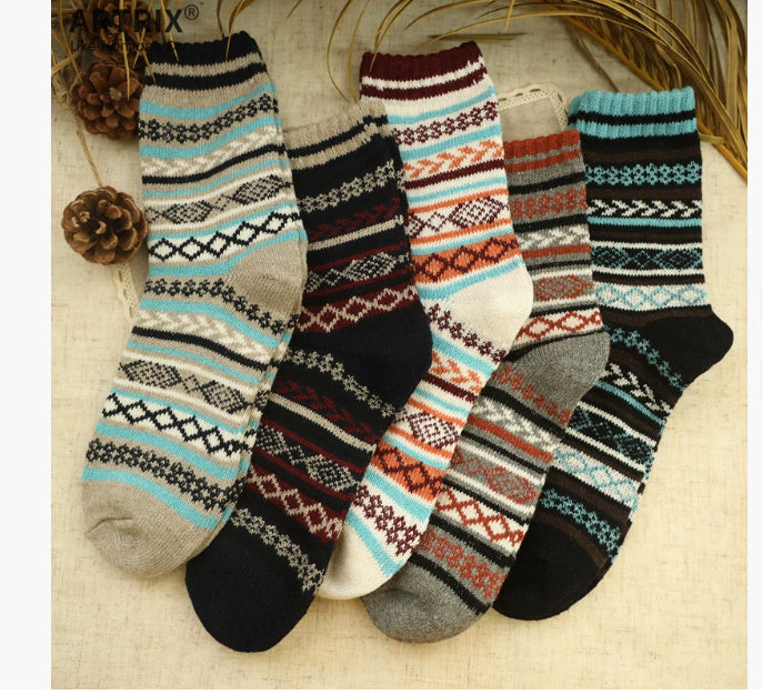 5-pair set wool blend socks assorted colors for hiking adventures.