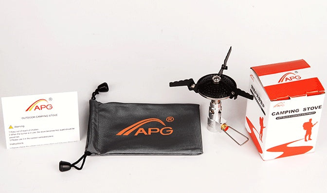 APG camping stove head with accessories on a white background