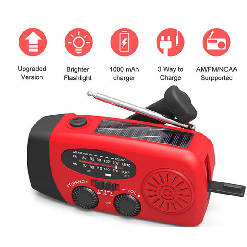 Red and black portable radio with solar panel and flashlight New Zealand