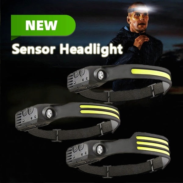 UK running sensor headlight with a person wearing it .