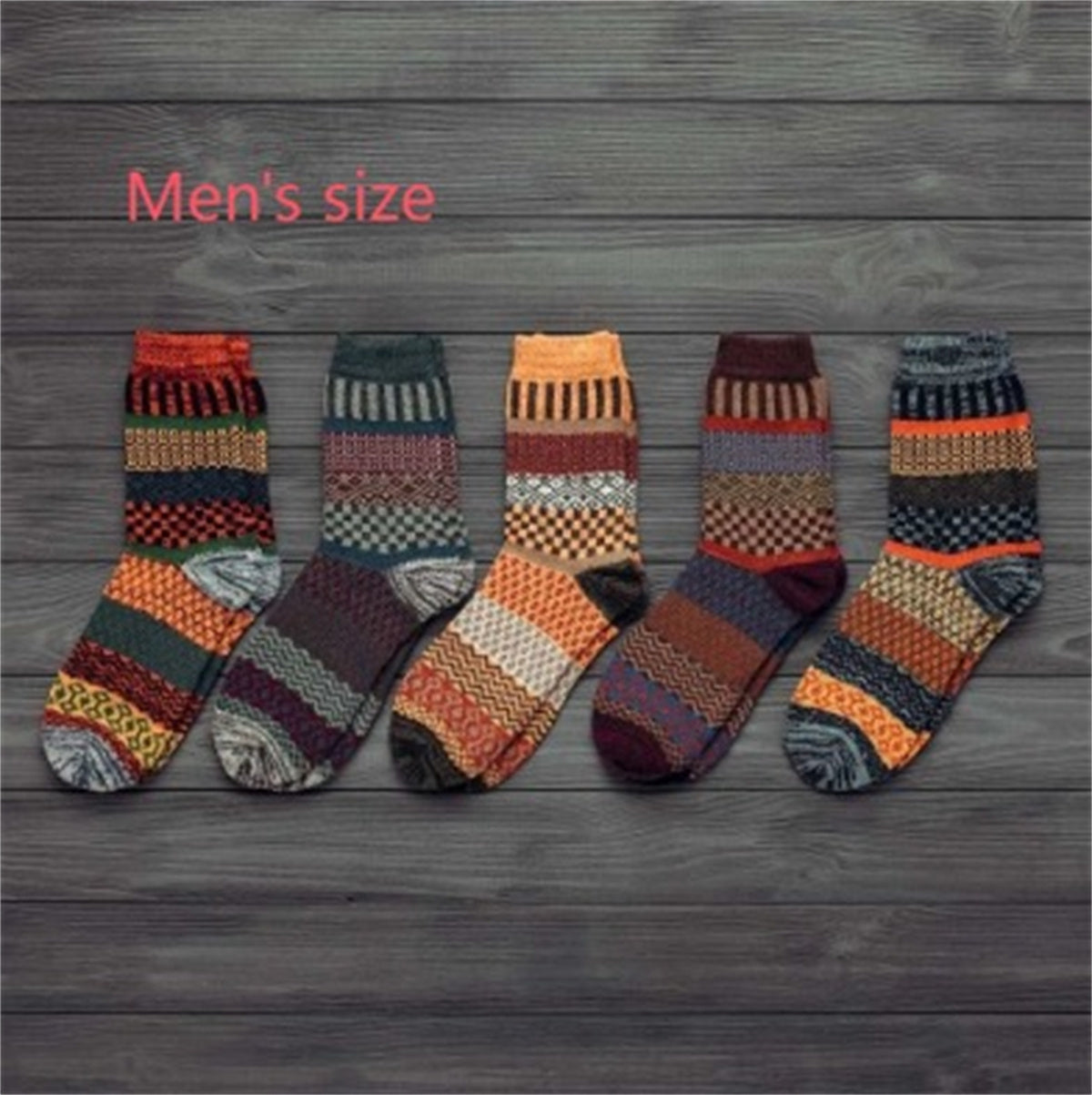 5-pair set of men's wool blend socks assorted colors