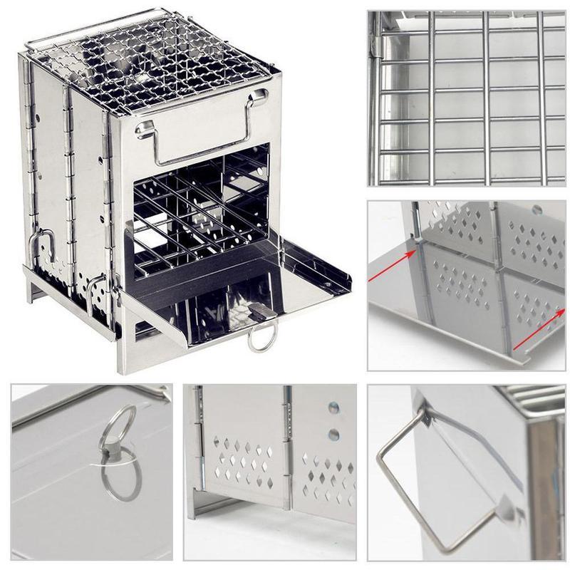 Stainless steel grill with multiple views on a white background