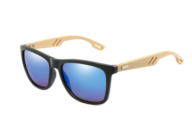 close-up of UV400 lens in eco bamboo wood frame