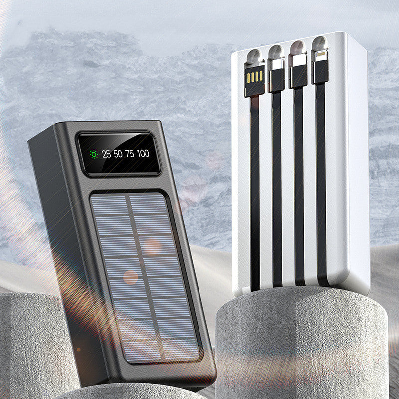 Solar-powered battery pack with digital display and multiple USB ports US travel kit