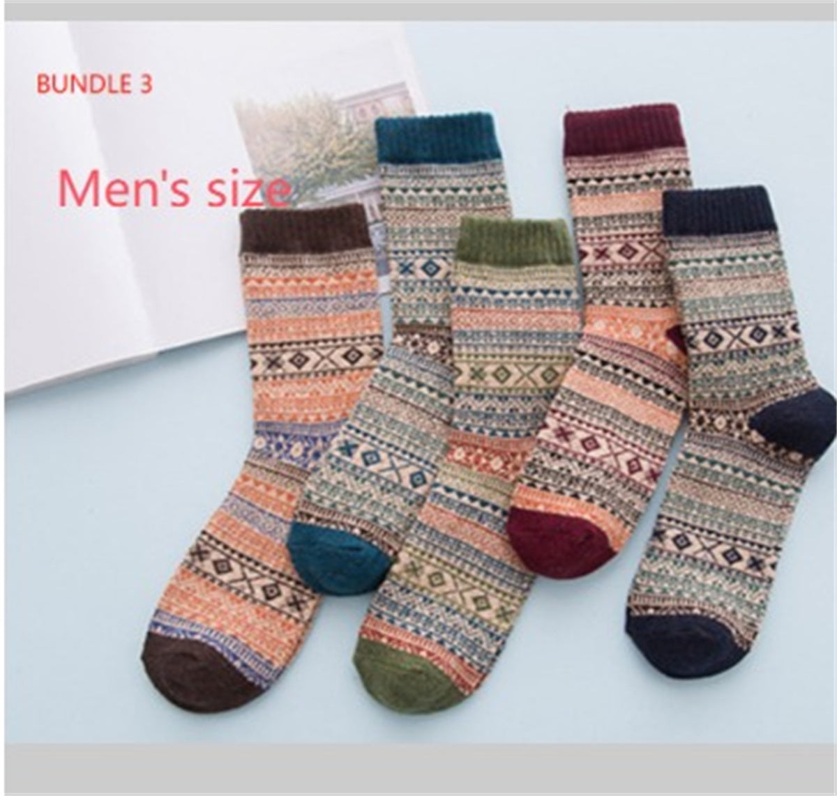 Striped wool winter socks thermoregulating, soft, and sustainable