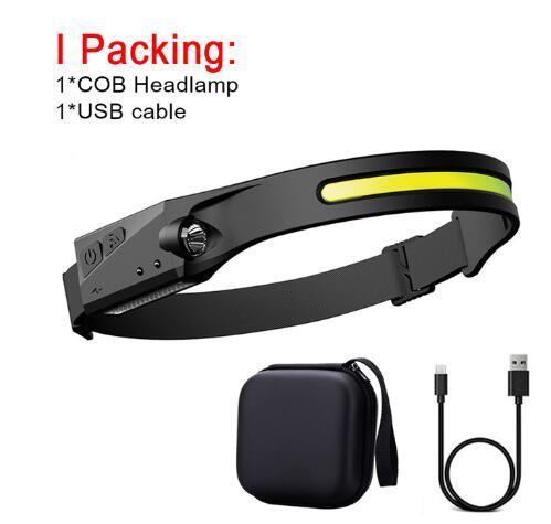 COB headlamp with USB cable and carrying case US travel ready