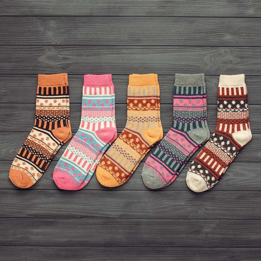 5-pair of women's set wool blend socks assorted colors