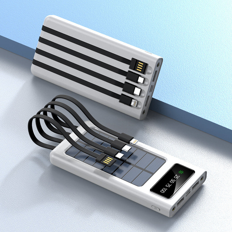 White power bank with solar panel and multiple ports Canada travel kit