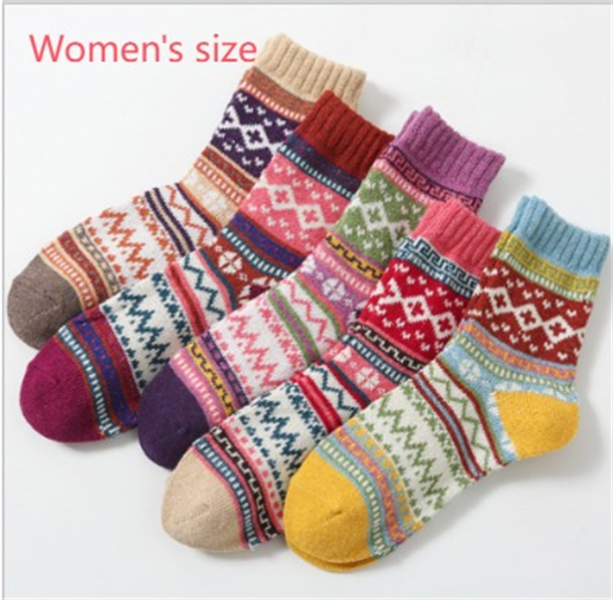 5-pair set wool blend socks assorted colors