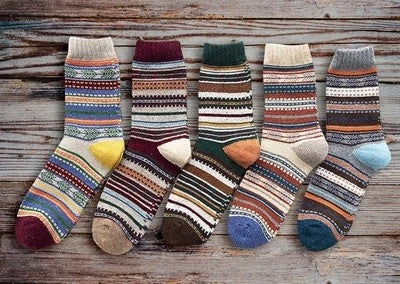 Warm thick 5-pair set wool blend socks assorted colors