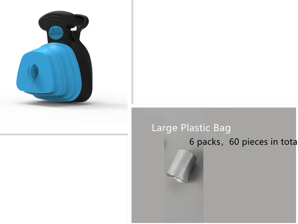 blue eco-friendly pet cleanup spoon with three rolls of plastic bags