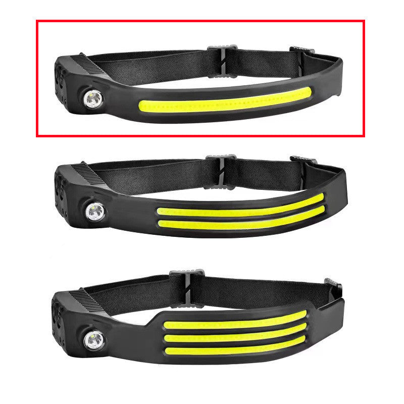 Three black headbands with yellow stripes on a white background
