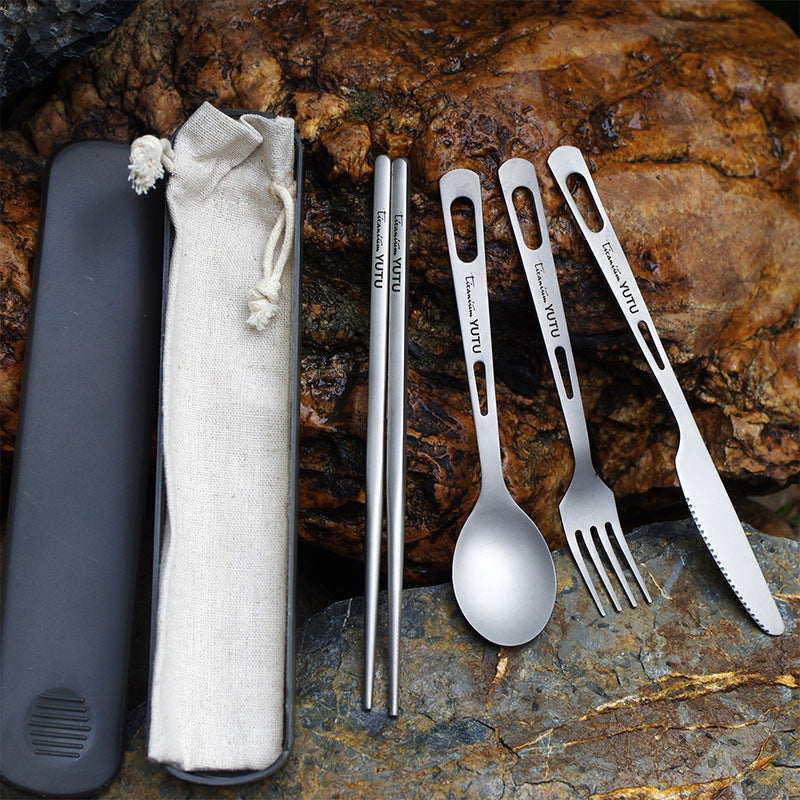 pure titanium cutlery set knife fork spoon and chopsticks in pouch US