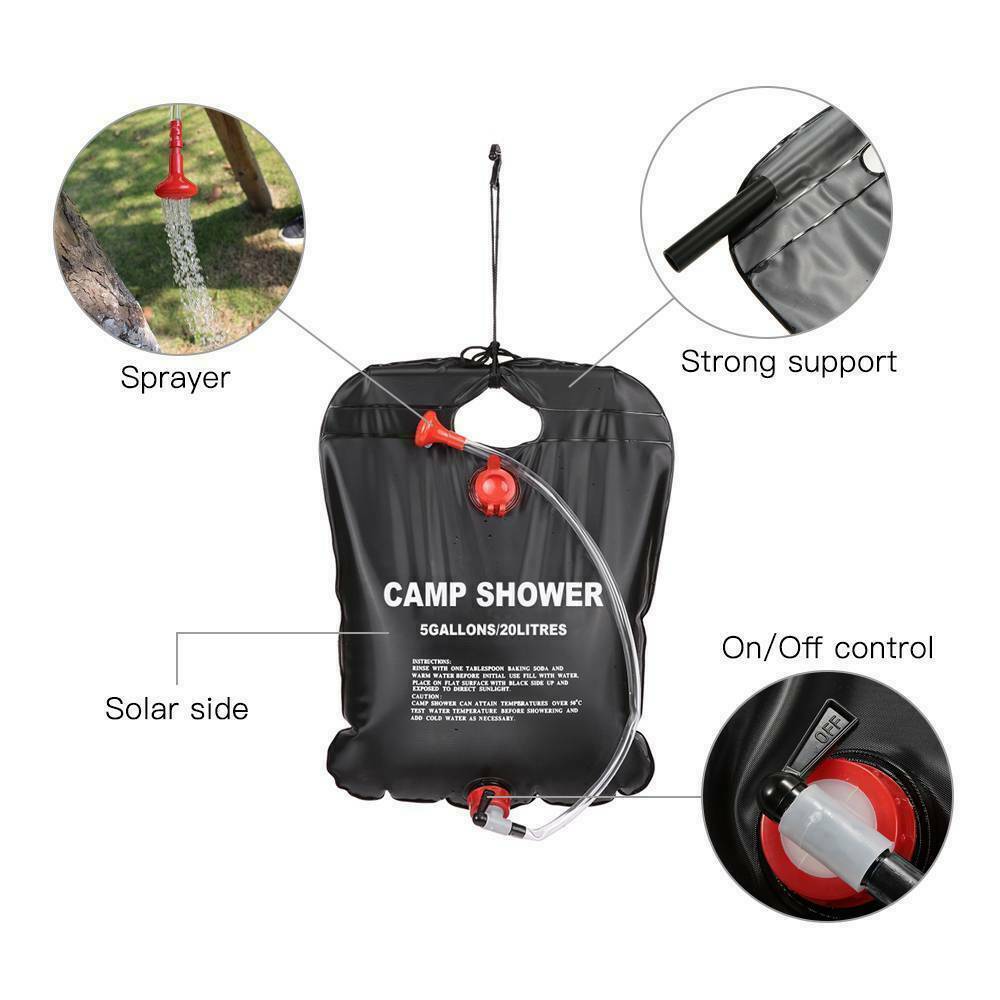Camp shower with features highlighted on a white background