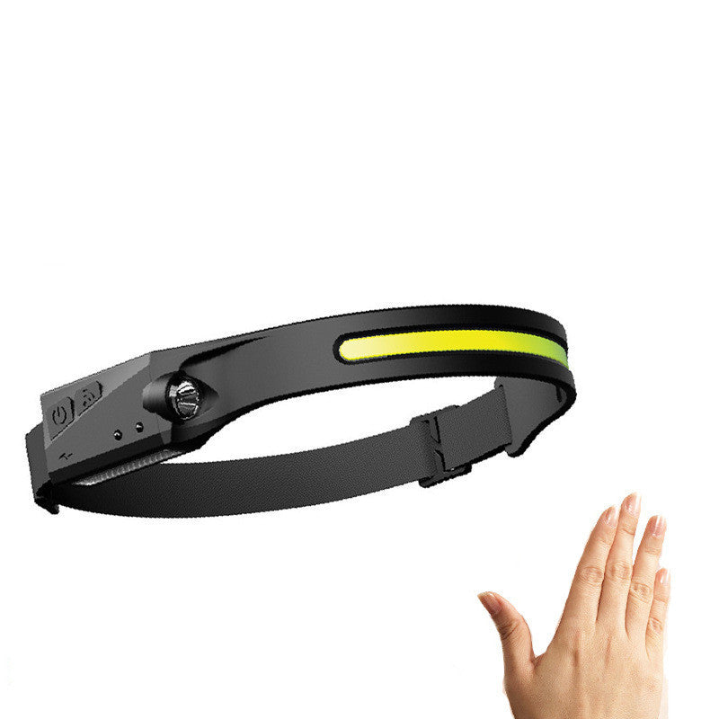 Black headlamp with yellow accent on a white background