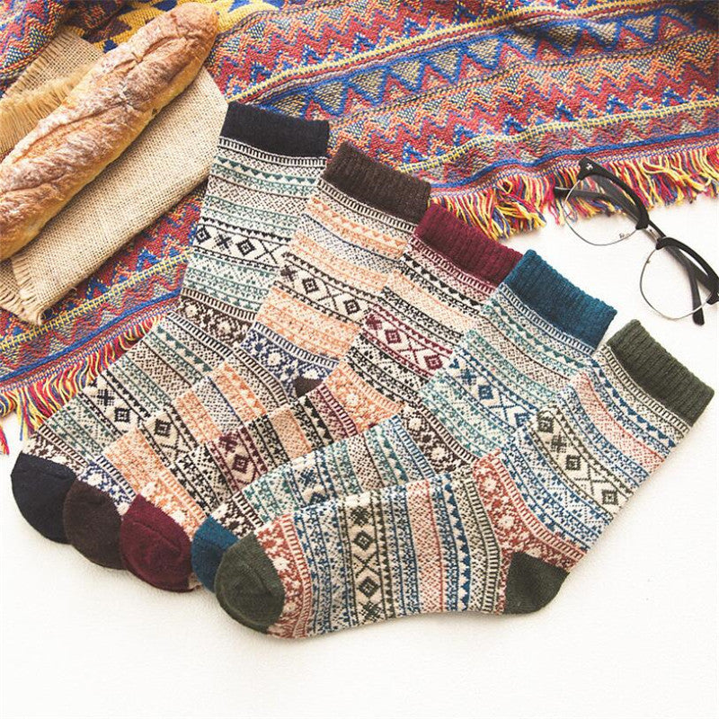 winter wool blend socks US thick warm stripes