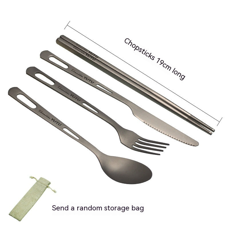 camping dinner New Zealand titanium cutlery in use