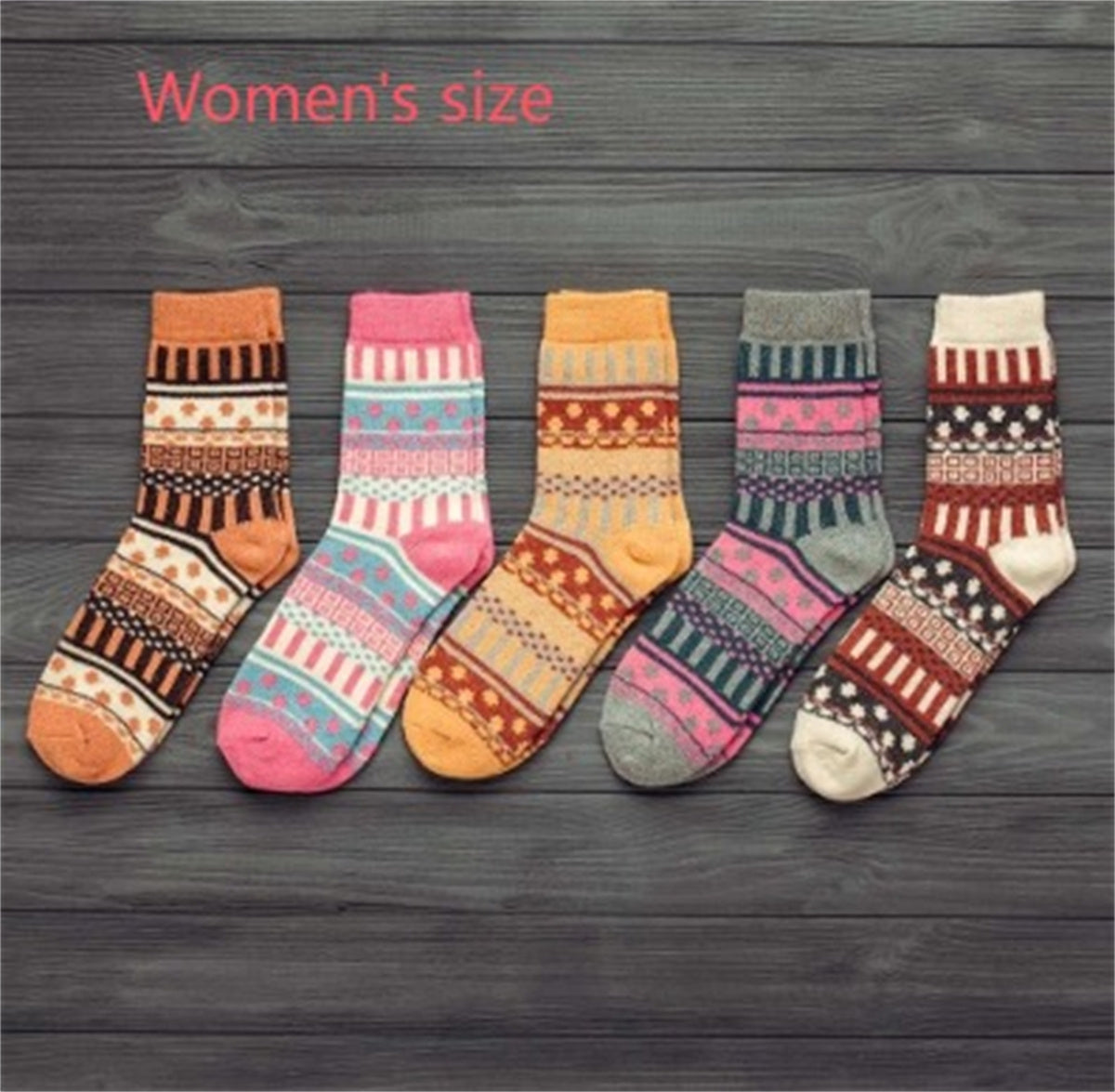 5-pair set wool blend socks assorted colors for camping and hiking