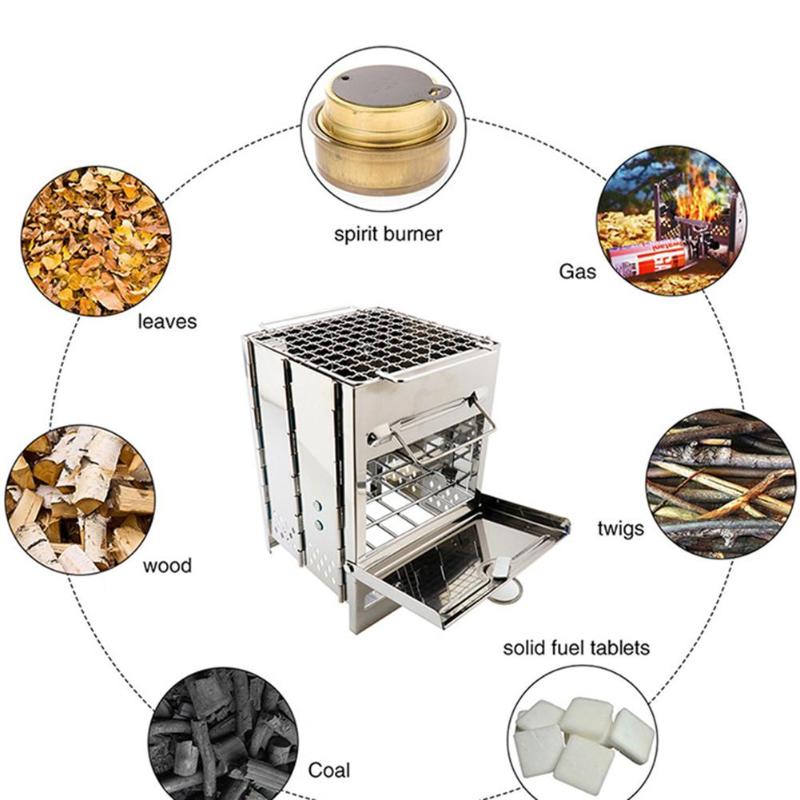 Portable stove with various fuel types depicted around it on a UK 
